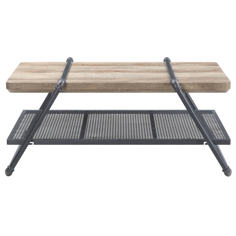 Coffee Table With Wood And Metal Combination - Rustic Industrial Look For Home Oak Build Shelving Charm