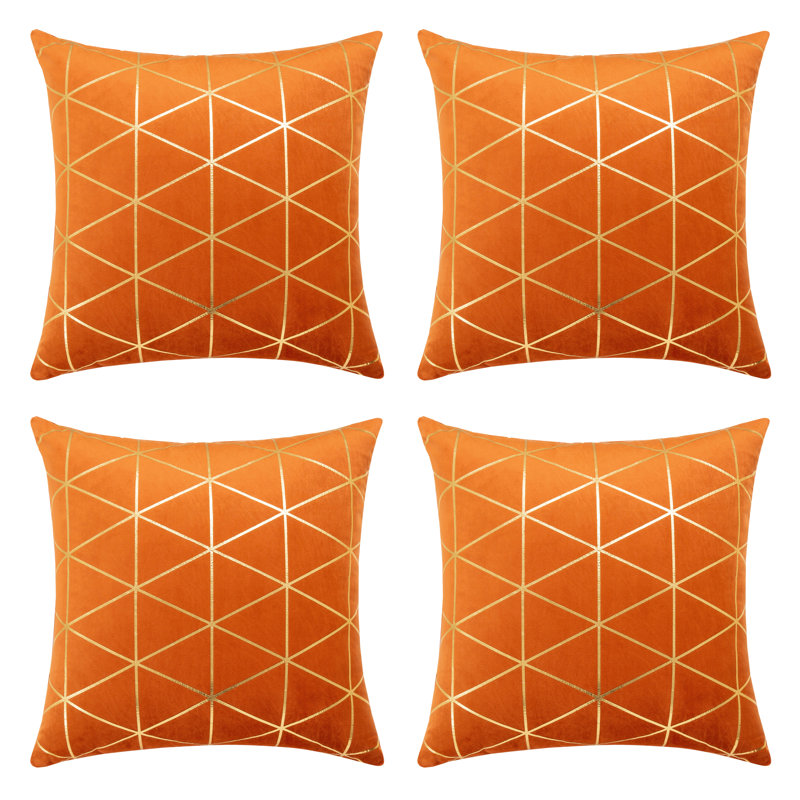 Geometric Velvet Pillow Cover, 20" x 20", Orange