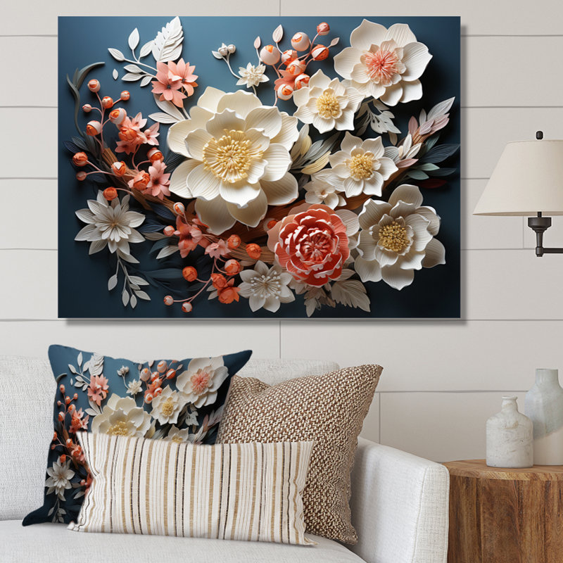 Art asiatique, fleurs éternelles I - impression, H 34 po x l 44 po x P 1,5 po, Toile tendue