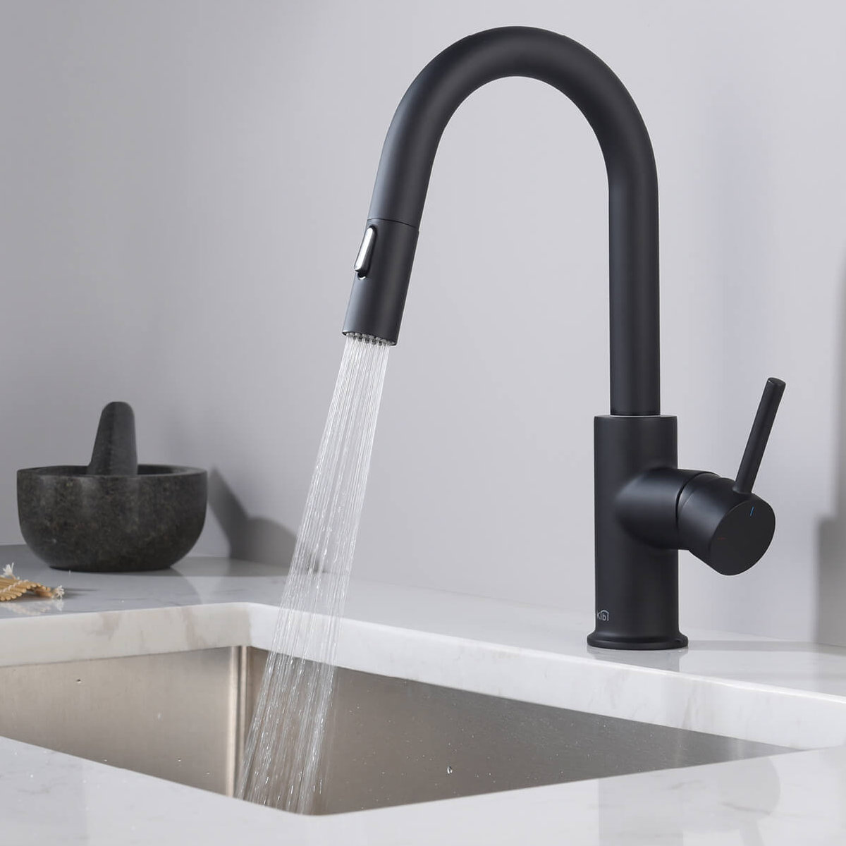 Luxe Pull-Down Kitchen Faucet with Accessories, Matte Black