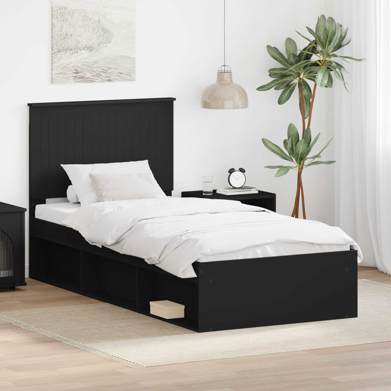 Solid Wood Bed, Black, Single (3')