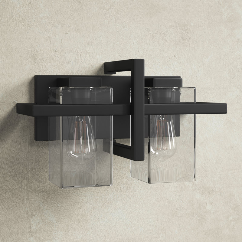 Midnight Black Steel 2-Light Dimmable Vanity Fixture with Clear Glass Shades