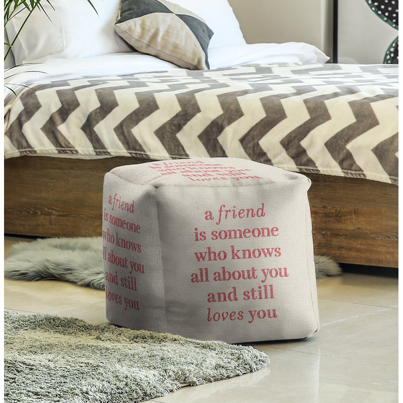 Upholstered Ottoman, White/Red