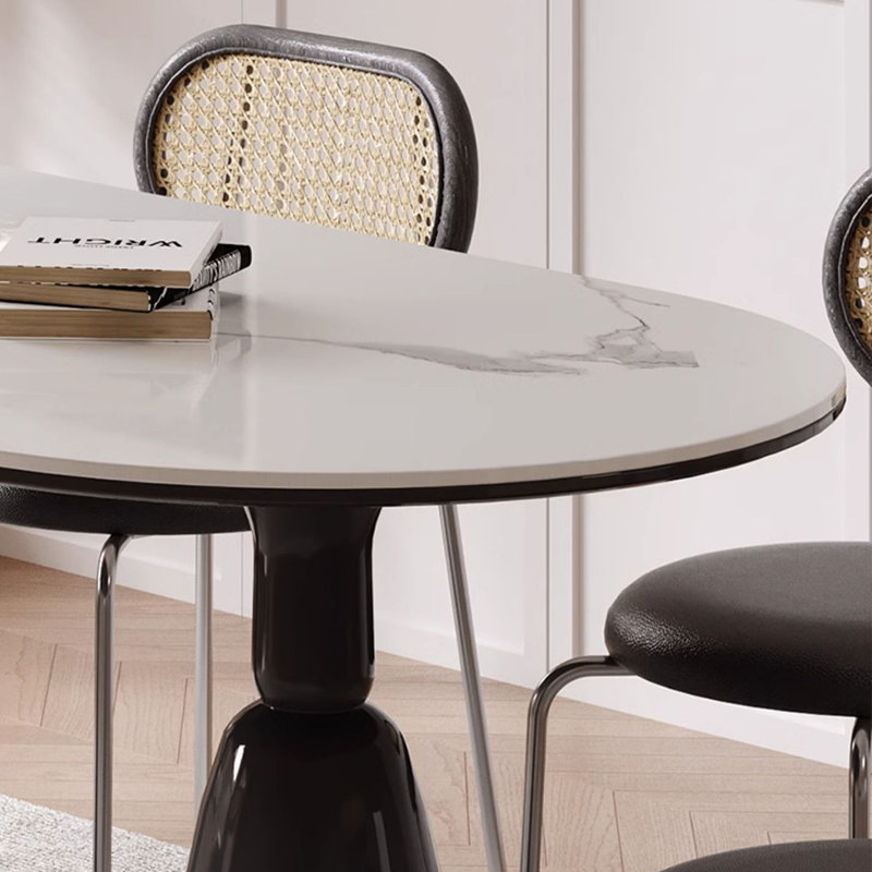 Light Luxury Rock Panel Oval Dining Table Sets., 29.53"H x 55.12"L x 31.5"W