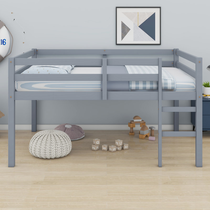 Lit mezzanine en bois avec échelle, Gris