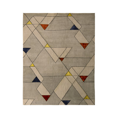 Mid Century Modern Hand Knotted Wool Geometric Area Rug