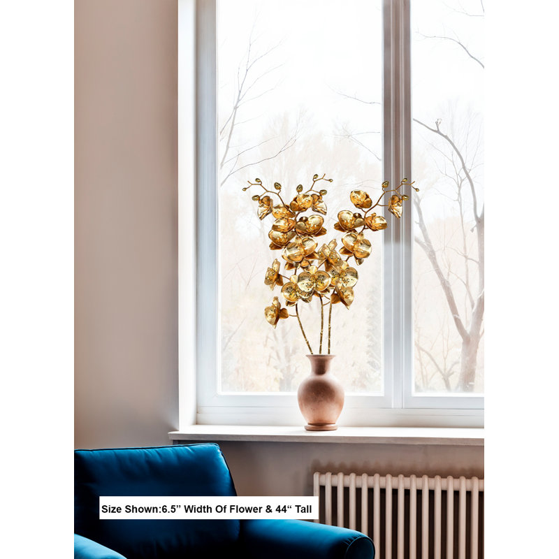  Tige d'orchidée dorée, 44 po de long et 6,5 po de large, paquet de 6