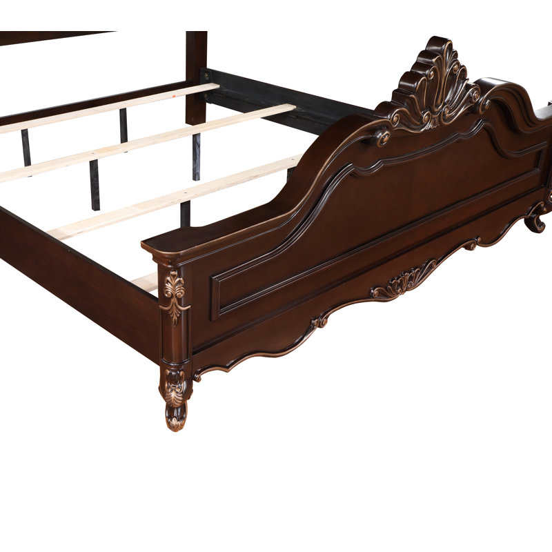 Beige and Brown Upholstered Queen Wood Panel Bed