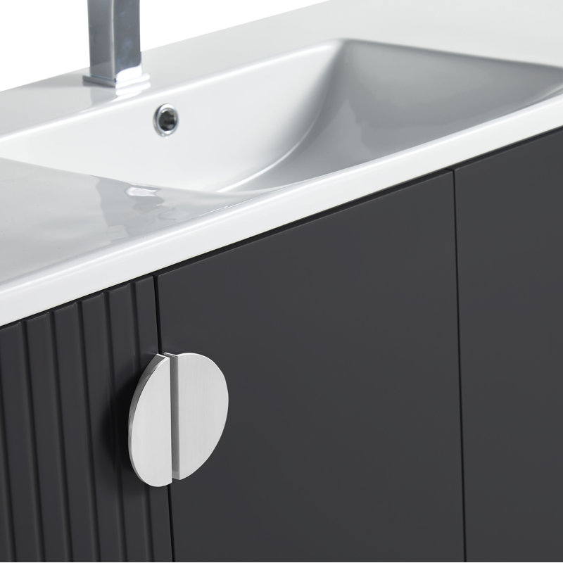 Ensemble de meuble-lavabo simple 48 po Saimah, Chrome poli, Noir