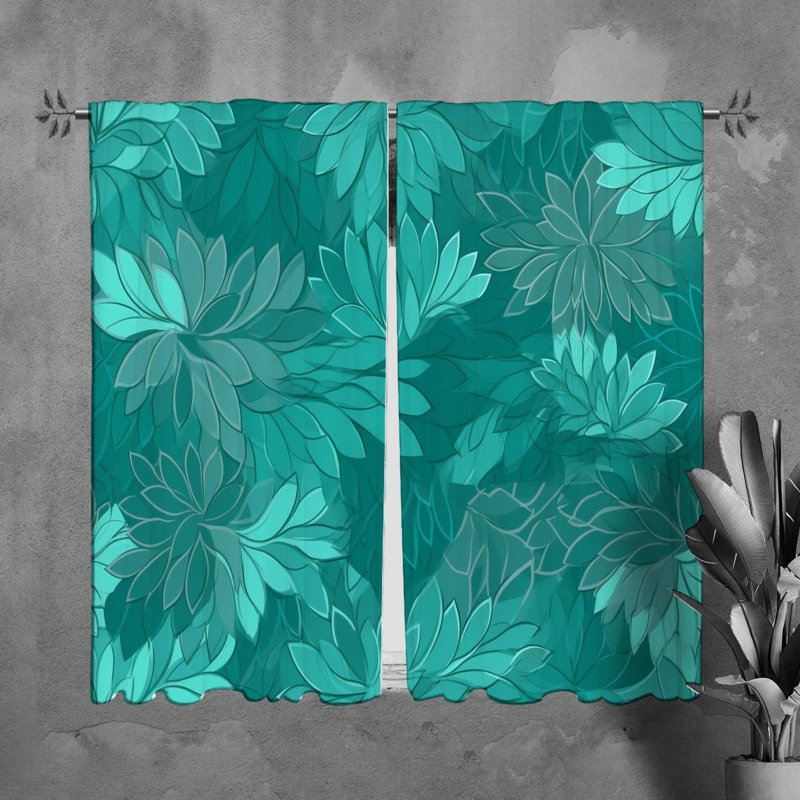 Motif floral de rideaux de fenêtre - Drapes vertes - 6038, L 40 po x L 61 po