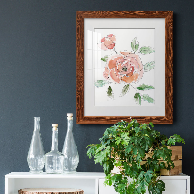 Rose Contour - peinture encadrée, H 24 po x l 18 po x P 1,5 po, Toile avec cadre érable