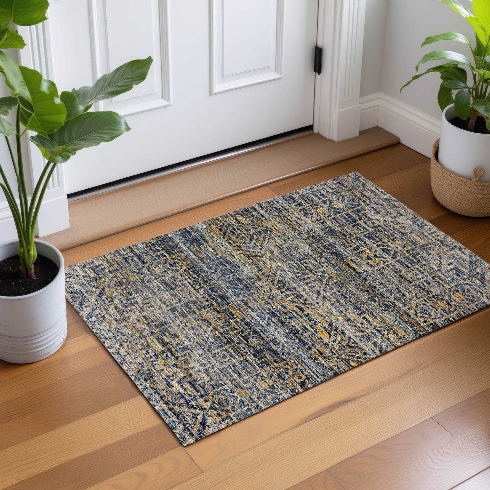 Premium Machine Washable Tirico Casual Rug, Navy, 1'8" x 2'6"