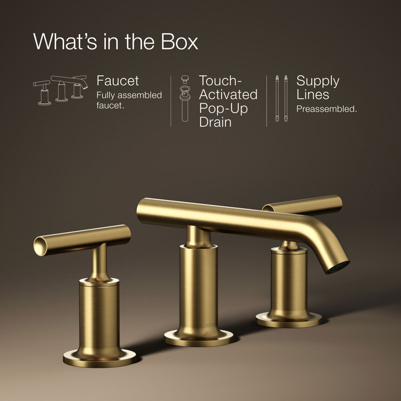 Purist Widespread Bathroom Faucet with Drain Assembly, Vibrant Brushed Moderne Brass