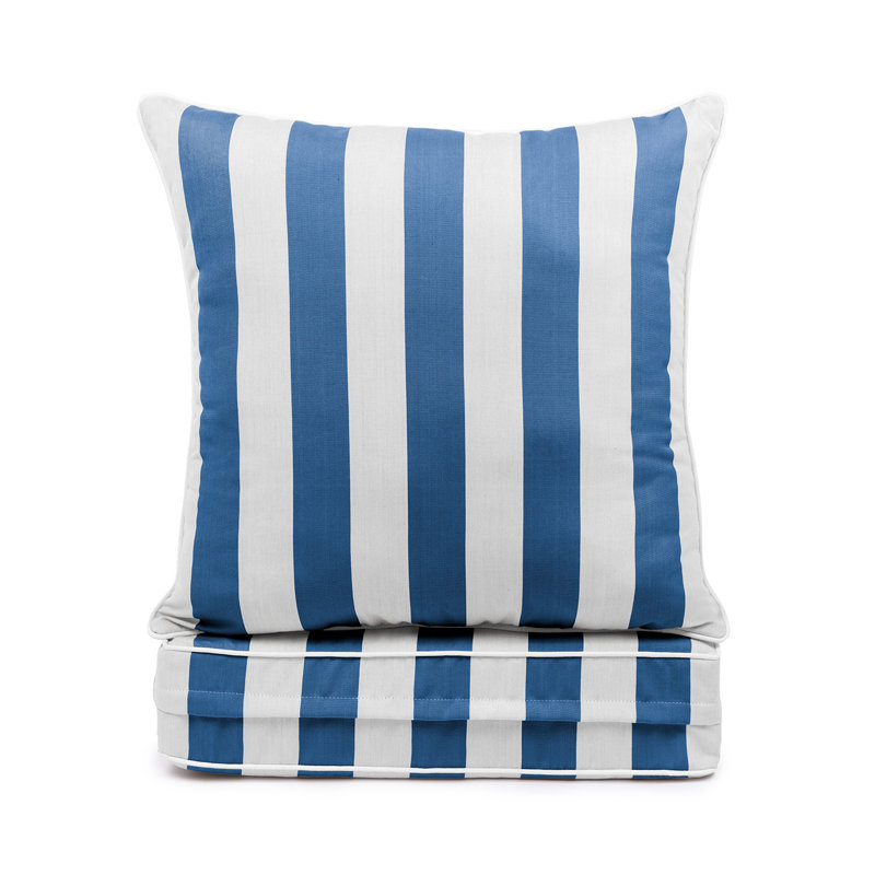 Sherry Kine's "Designer's Choice" Reversible Cabana Stripe Luxury Outdoor Deep Seat Replacement Cushion Set, With Customized Cut, Contrast Cord, Water & Fade Resistant Fabric, & Zippered, Removable Seat Cover. Filled With Thermal Bonded 100% White Polyes