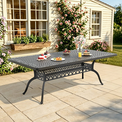 Ellengard Cast Aluminum Patio Dining 82.68'' L x 41.34'' W Rectangular Table with a 1.88-inch Umbrella Hole