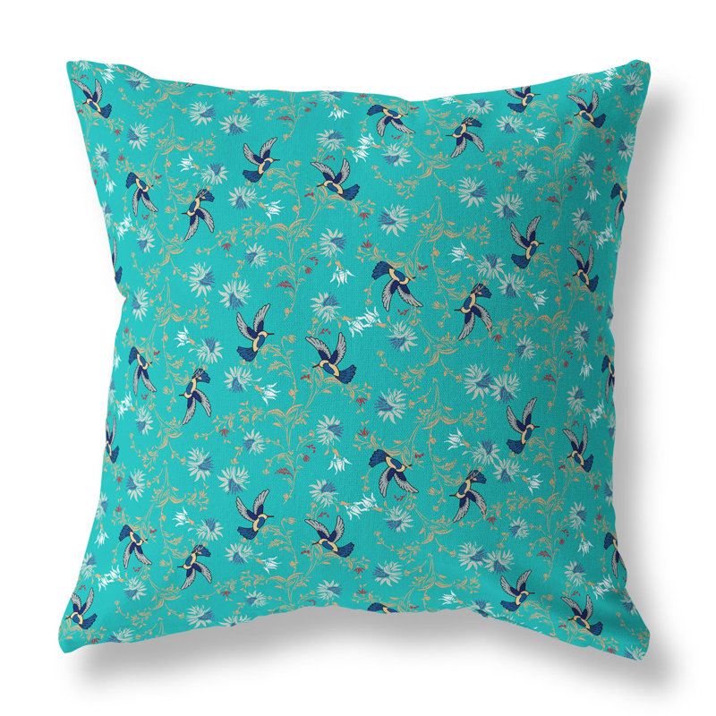Coussin réversible Songbird Flora Parade, H 18 po x l 18 po, Bleu ciel