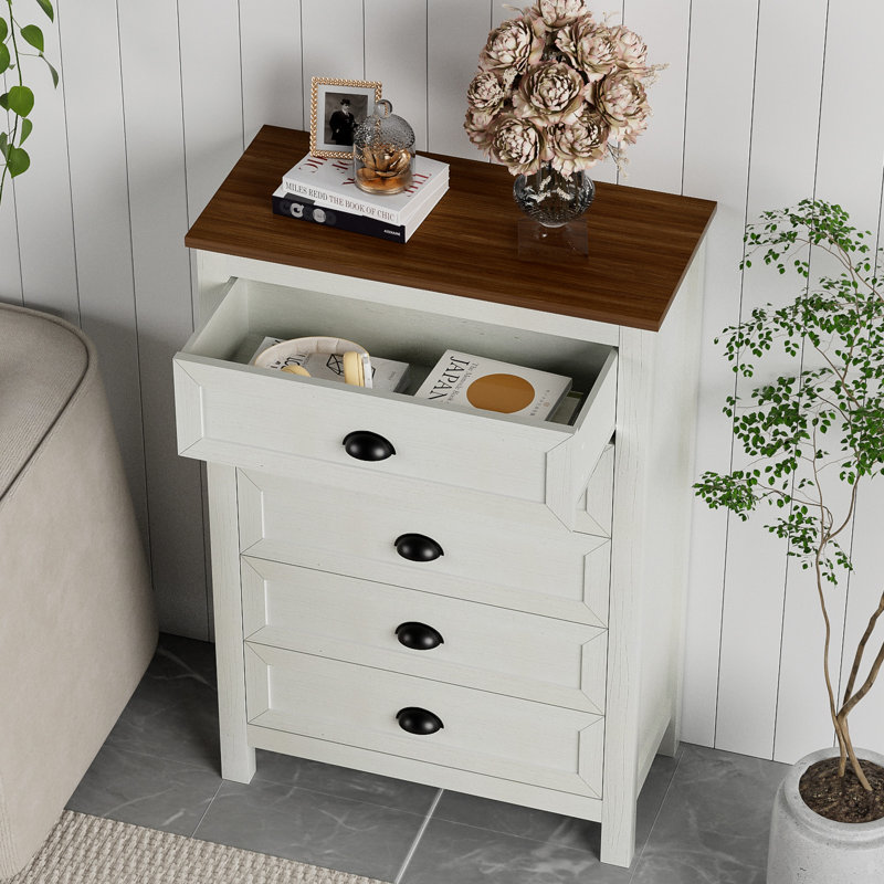 43.4" H 5- Drawer Dresser, Tall Chest Of Drawers, Closet Storage For Bedroom,White, White
