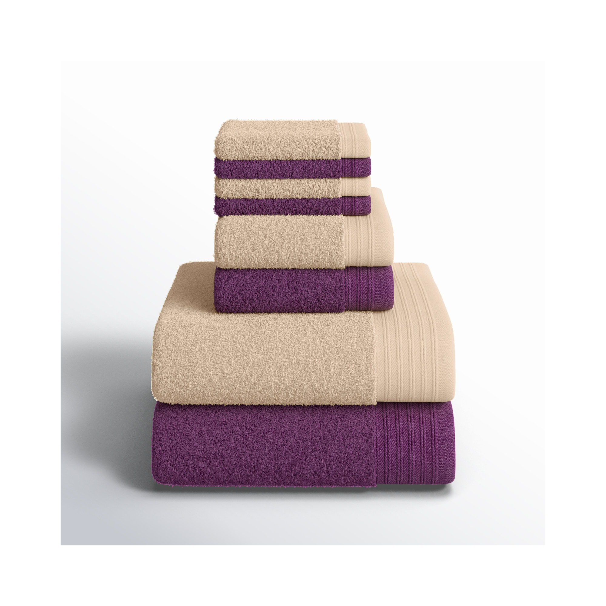 Doncia 8 Piece 100% Cotton Towel Set, Plum/Sand