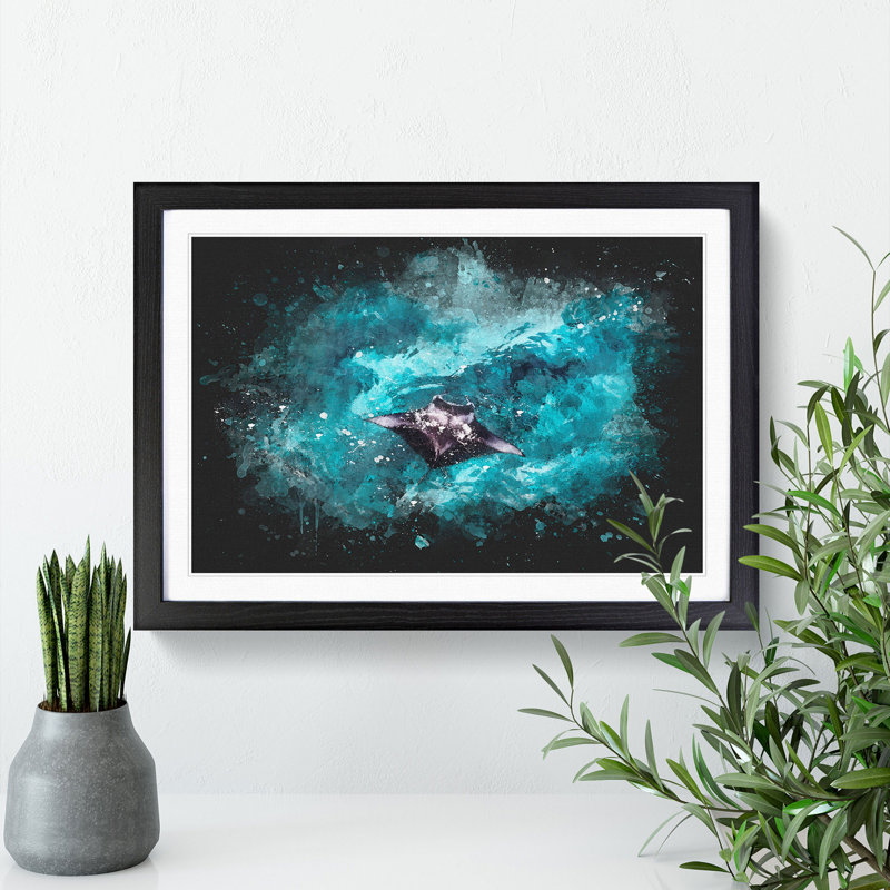 Manta Ray - Picture Frame Graphic Art, Black Framed, 36cm H x 48cm W x 2cm D