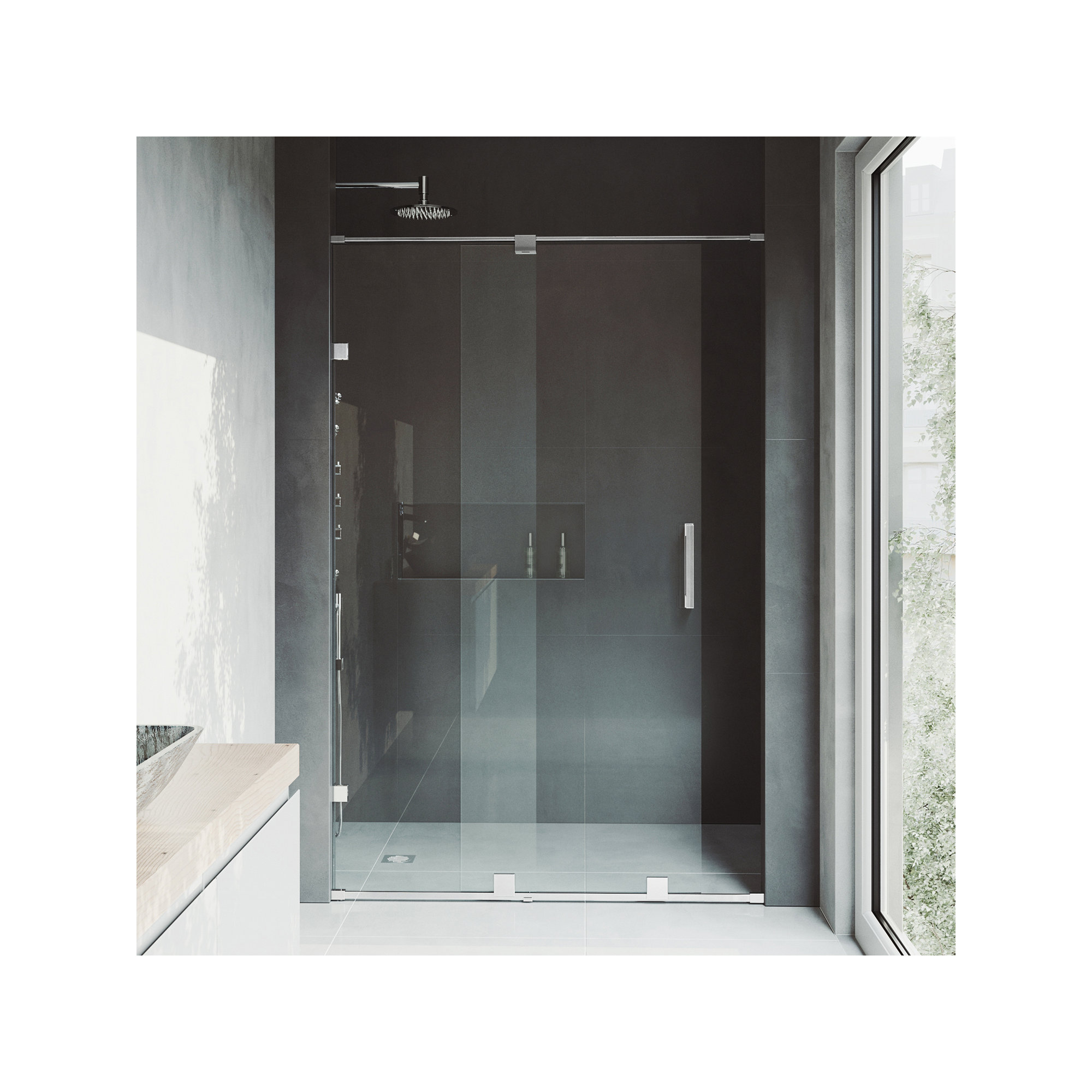 Ryland 62-64" W x 73" H Sliding Frameless Shower Door with 3/8" Clear Glass, Chrome