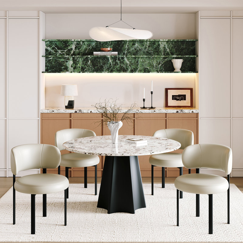 Mid-century Modern Upholstered Dining Chair, Round Seat With Curved Backrest, Metal Legs, Set Of 4, Beige