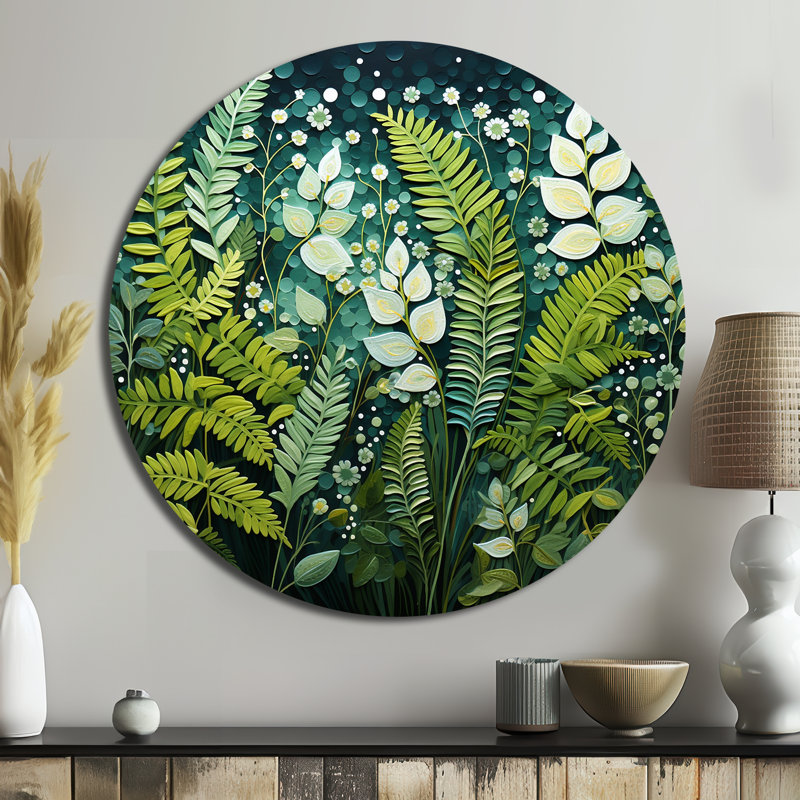 Ferns Plant Ethereal Whispers II - Art floral rond en métal, H 16 po x l 16 po