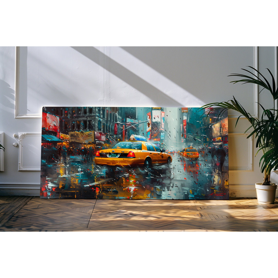 Bilder auf Leinwand 120x60cm Gelbes Taxi New York Broadway Regen Kunstvoll