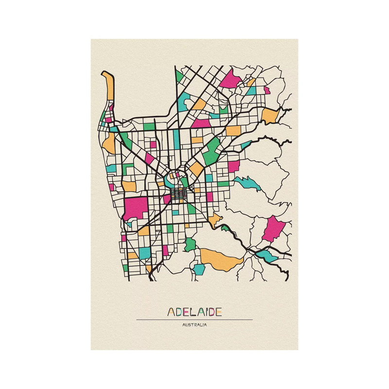 Adelaide, Australia Map 1 Piece Wrapped Canvas Wall Art, 20.32 cm H x 30.48 cm W