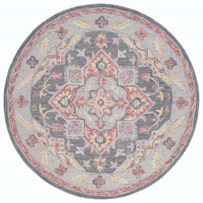 Dzenan Hand Tufted Wool/Cotton/Latex Oriental Rug in Grey/Rust