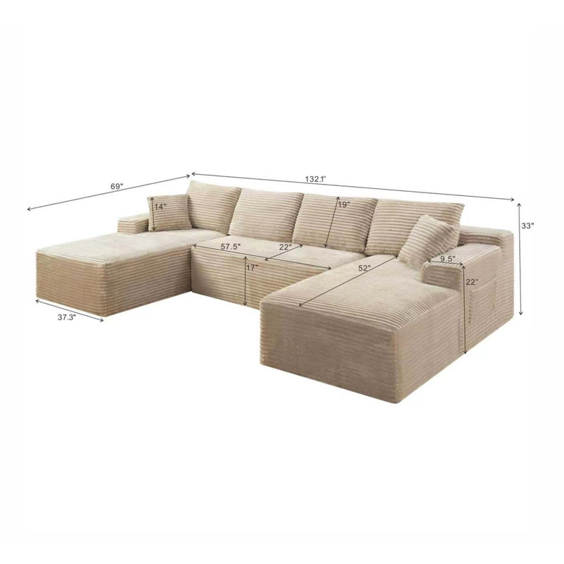 Canapé modulaire minimaliste en forme de U avec revêtement en velours côtelé Cloud Comfort