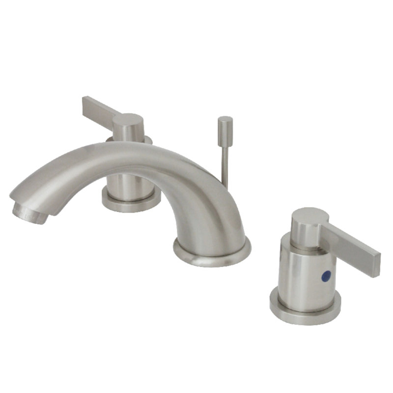 Kingston Brass NuvoFusion Two-Handle 3-Hole Deck Mount Widespread Bathroom Faucet with Retail Pop-Up Drain, Brushed Nickel