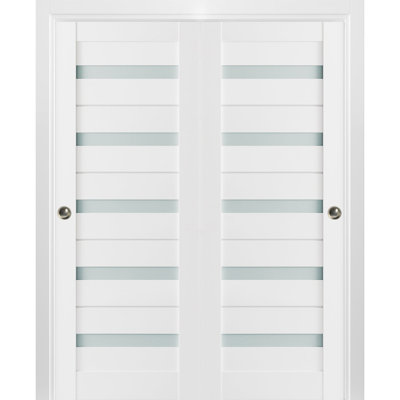 Quadro Frosted Glass Paneled Wood Sliding Closet Doors