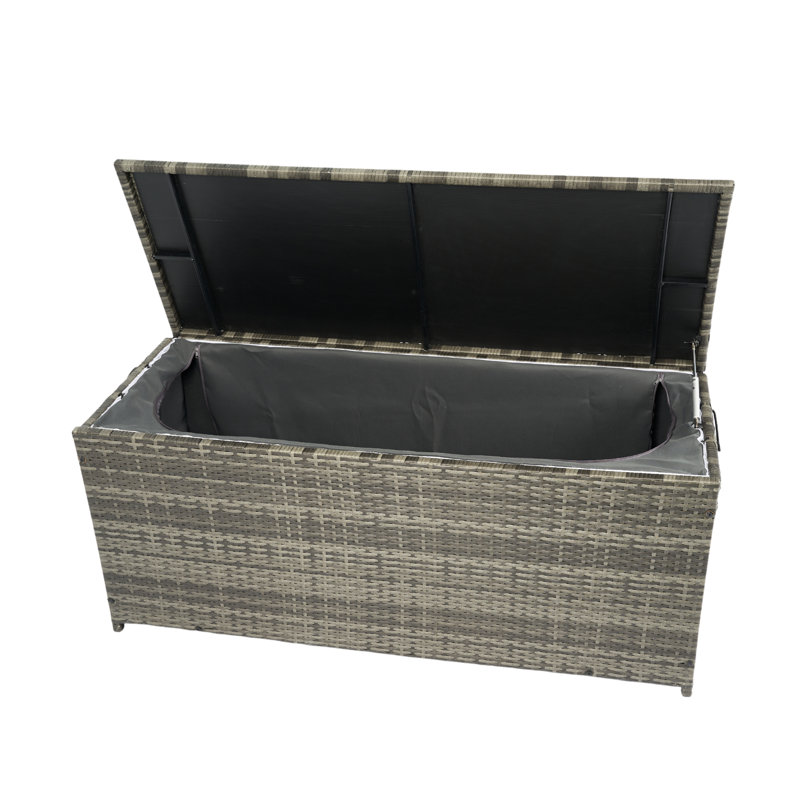 Large Capacity Patio Storage Chest. 113 Gallon. Grey . Lightweight , Removable Liner. Rust Frame. Water Oversize Outdoor Cushion Box. Gallon Capacity, . For Patio, Porch, Garden. ,