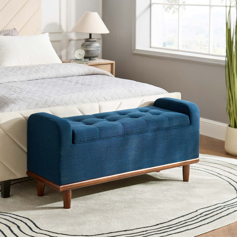 Polyester Upholstered Storage Bench, Navy