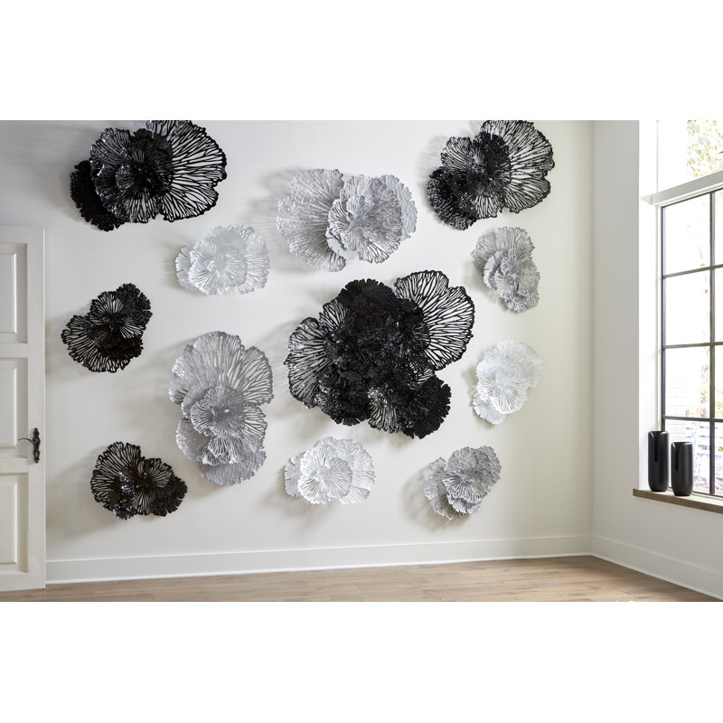 Large Black Metal Flower Wall Sculpture