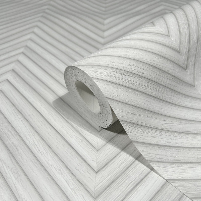 Woods and Wicker Collection Herringbone Wood Effect Wallpaper Roll, Gray