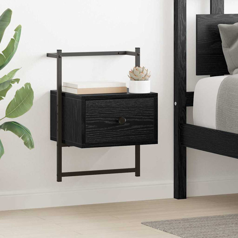 35cm W Manufactured Wood Bedside Table, Black Oak