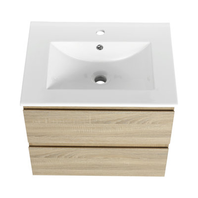 "Meuble-lavabo mural avec lavabo en céramique, 2 tiroirs à fermeture en douceur, ensemble Kd, solution de rangement de salle de bain moderne