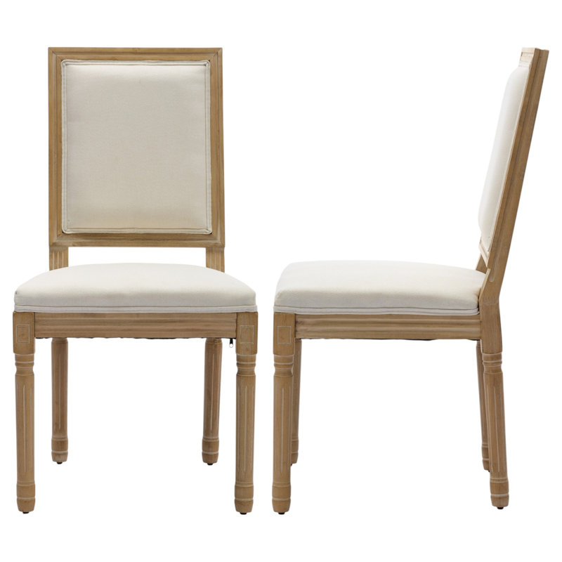 French Country Upholstered Dining Chairs With Wire Drawing And Carving Techniques, 4, Beige