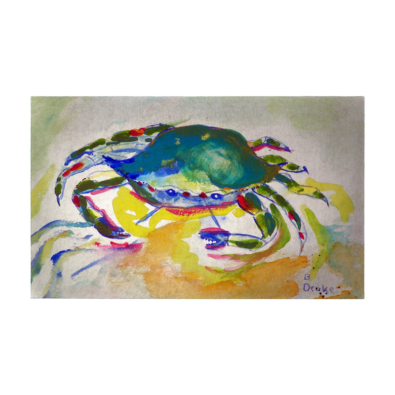 Tapis d'entrée / extérieur antidérapant Liesl Crab, Rectangle 1 pi 6 po x 2 pi 2 po