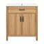 Meuble-lavabo simple avec comptoir en céramique, structure en bois massif, tiroir rabattable et 2 portes à fermeture en douceur-117497889