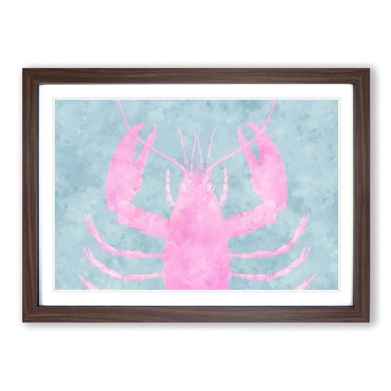 Pink and Duck Egg Blue Lobster 1 Piece Single Picture Frame Wall Art, 24cm H x 33cm W x 2cm D, Walnut