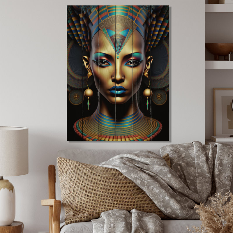 Néfertiti, belle déesse égyptienne V - Égyptienne, reproduction sur bois de pin naturel, H 40 po x l 30 po x P 0,78 po