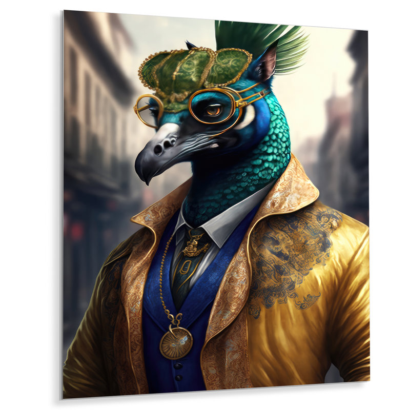 Peacock Gangster In NYC III - Décoration murale animaux en métal, H 32 po x l 24 po x P 1 po