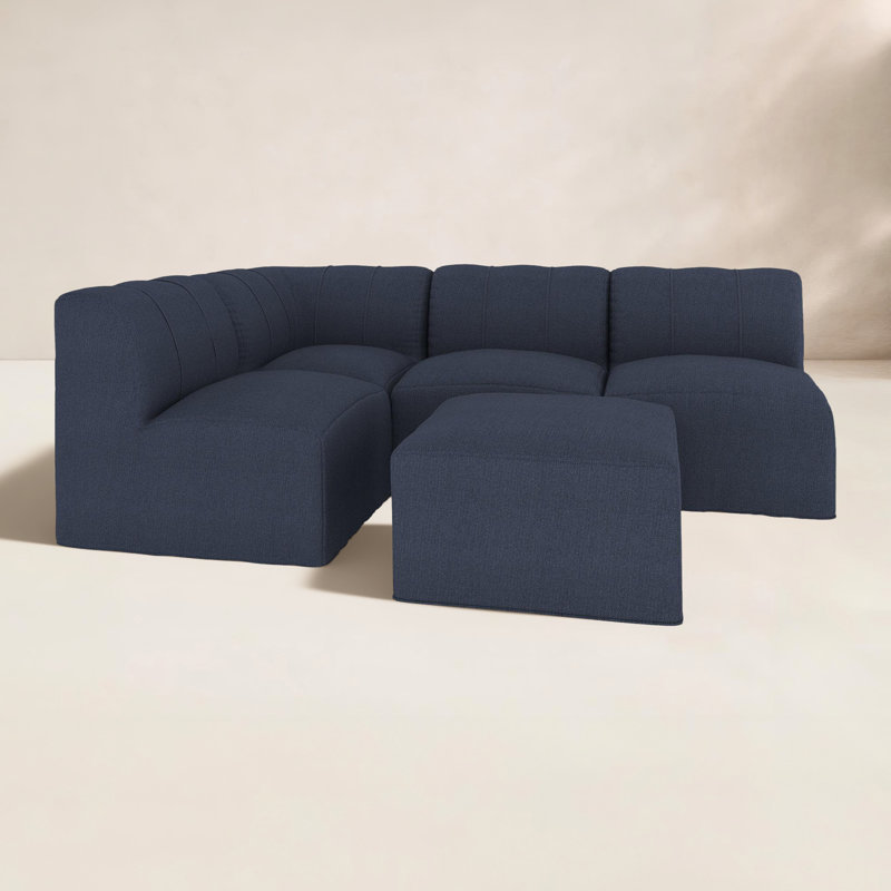 Praia 96" Sunbrella® Outdoor Sofa with Ottoman, Canvas Navy Sunbrella® Canvas