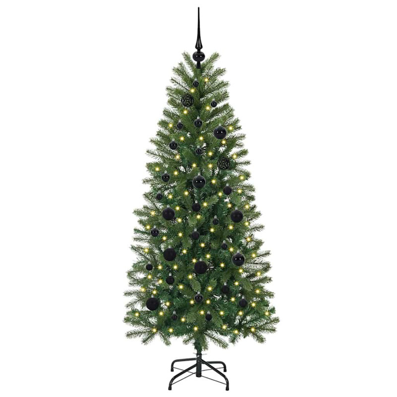 Artificial Christmas Tree with 150 LEDs Green PE and PVC, Black, 4.92' H