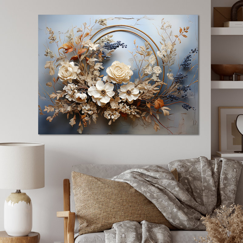 Farmhouse Wreath Still Life - Art mural couronne, H 30 po x l 40 po x P 1,5 po, Toile tendue