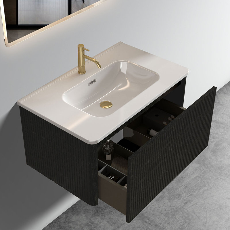 Rangement pour salle de bain Woolcott, H 15,6 po x l 29,9 po x P 18,3 po, Noir, noir, noir, noir