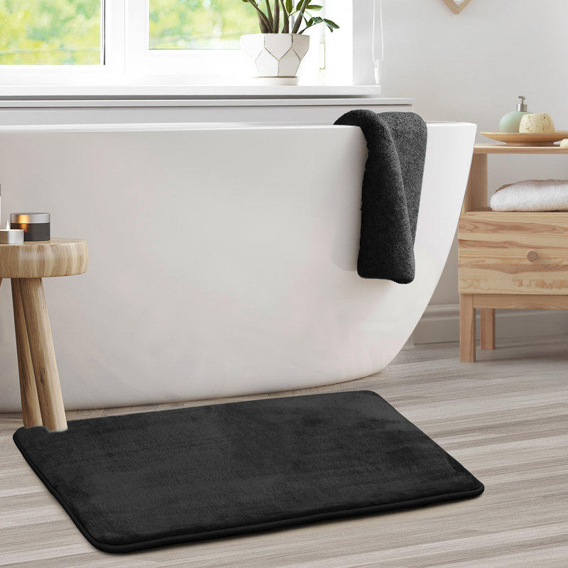 Tapis de bain en mousse viscoélastique ultra-doux avec envers antidérapant en PVC, Noir, Petit: L 24 po x l 17 po