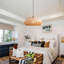 Rattan & Film Pendant Light, Mixed Materials Shade, Iron Frame, Adjustable Height, E27 Socket, 48 Cm Diameter, For Modern Rustic Interiors (Bulb Not Included)